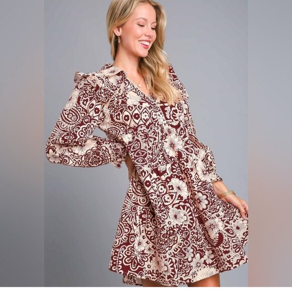 Umgee Dresses & Skirts - Umgee NWT SZ XL Sangria Silky Floral Print Dress Boho Cottage Core Western